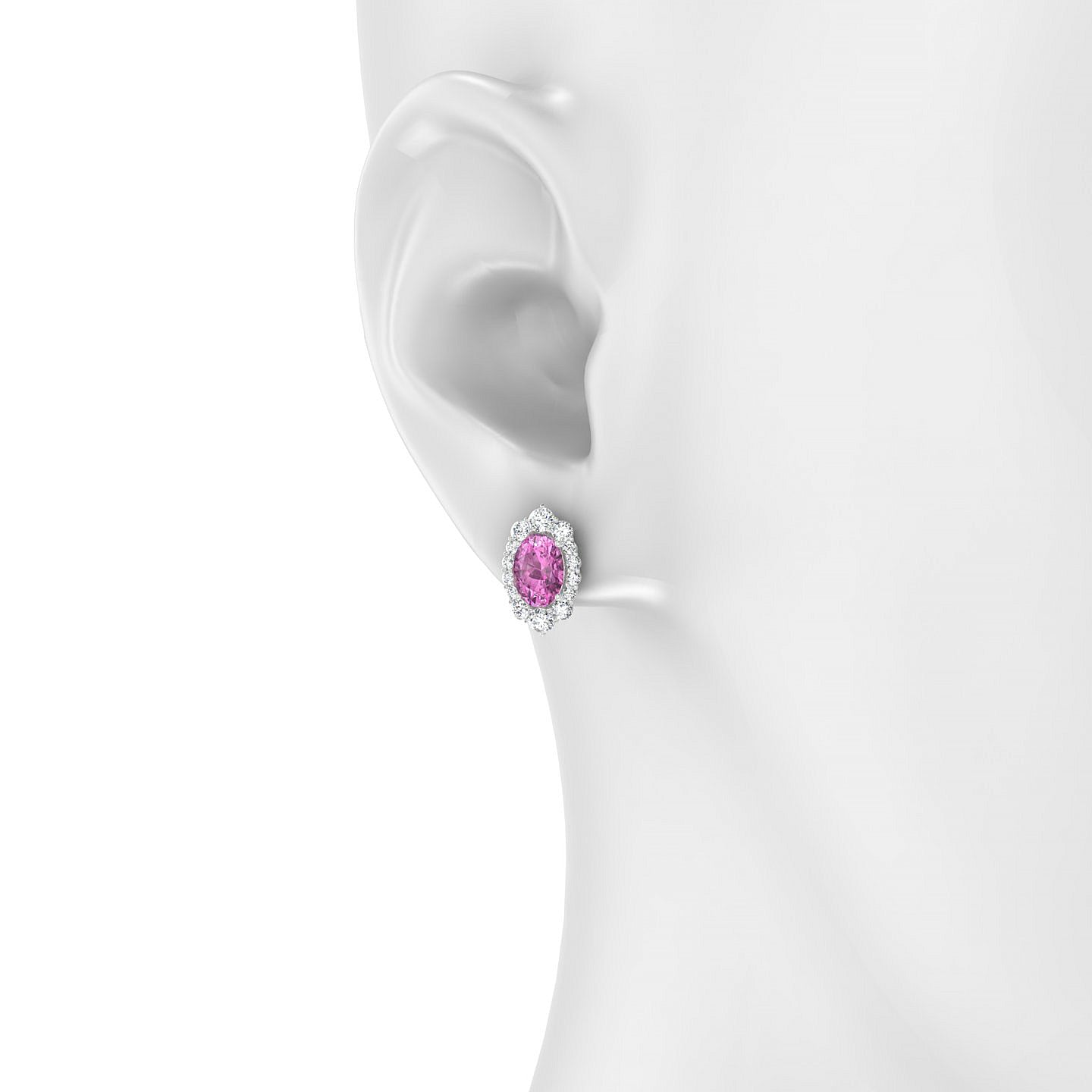 Romance | 18k White Gold 7 x 5 mm Oval Pink Sapphire Earrings