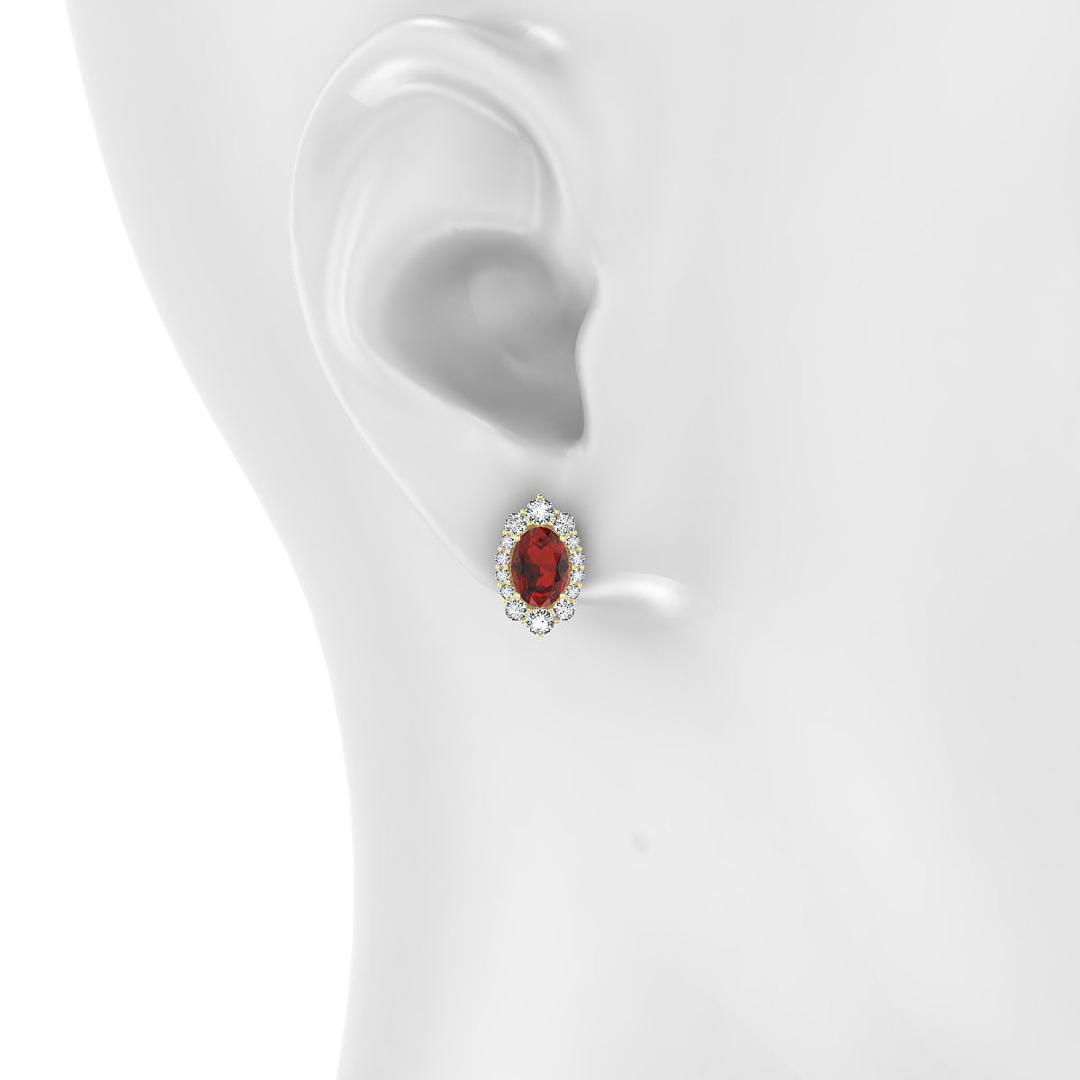 Romance | 18k Yellow Gold 7 x 5 mm Oval Garnet Earrings