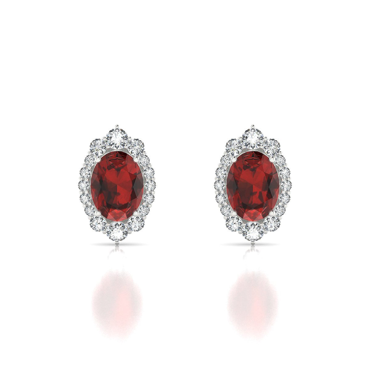 Romance | 18k White Gold 8 x 6 mm Oval Garnet Earrings