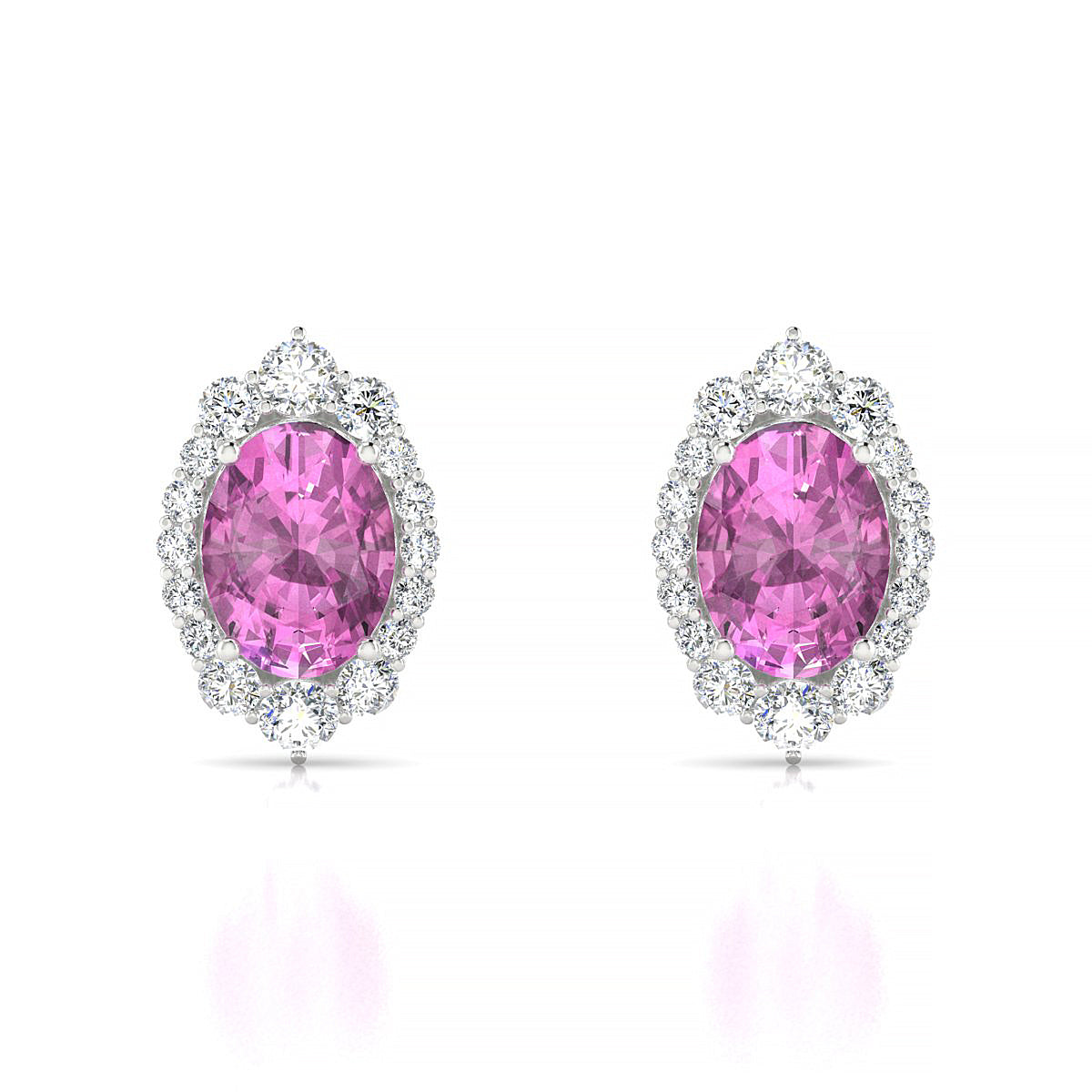 Romance | 18k White Gold 8 x 6 mm Oval Pink Sapphire Earrings
