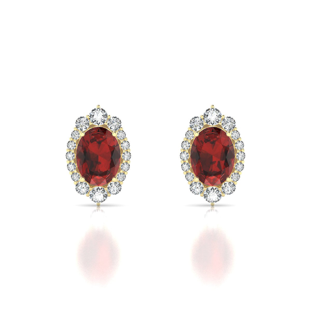 Romance | 18k Yellow Gold 8 x 6 mm Oval Garnet Earrings