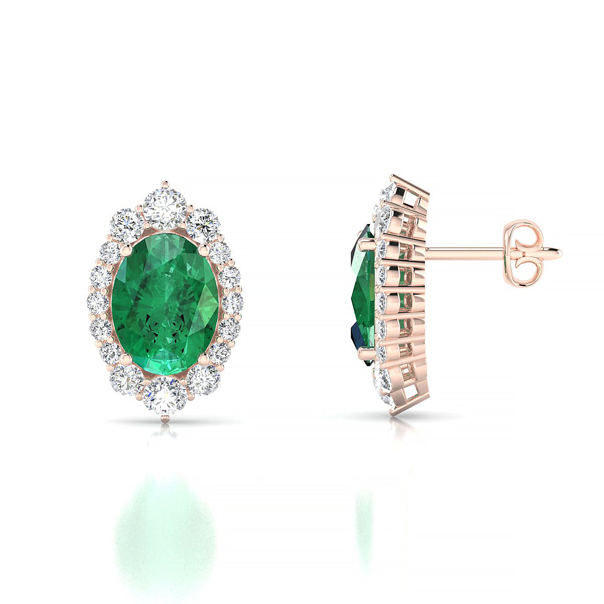 Romance | 18k Rose Gold 8 x 6 mm Oval Emerald Earrings