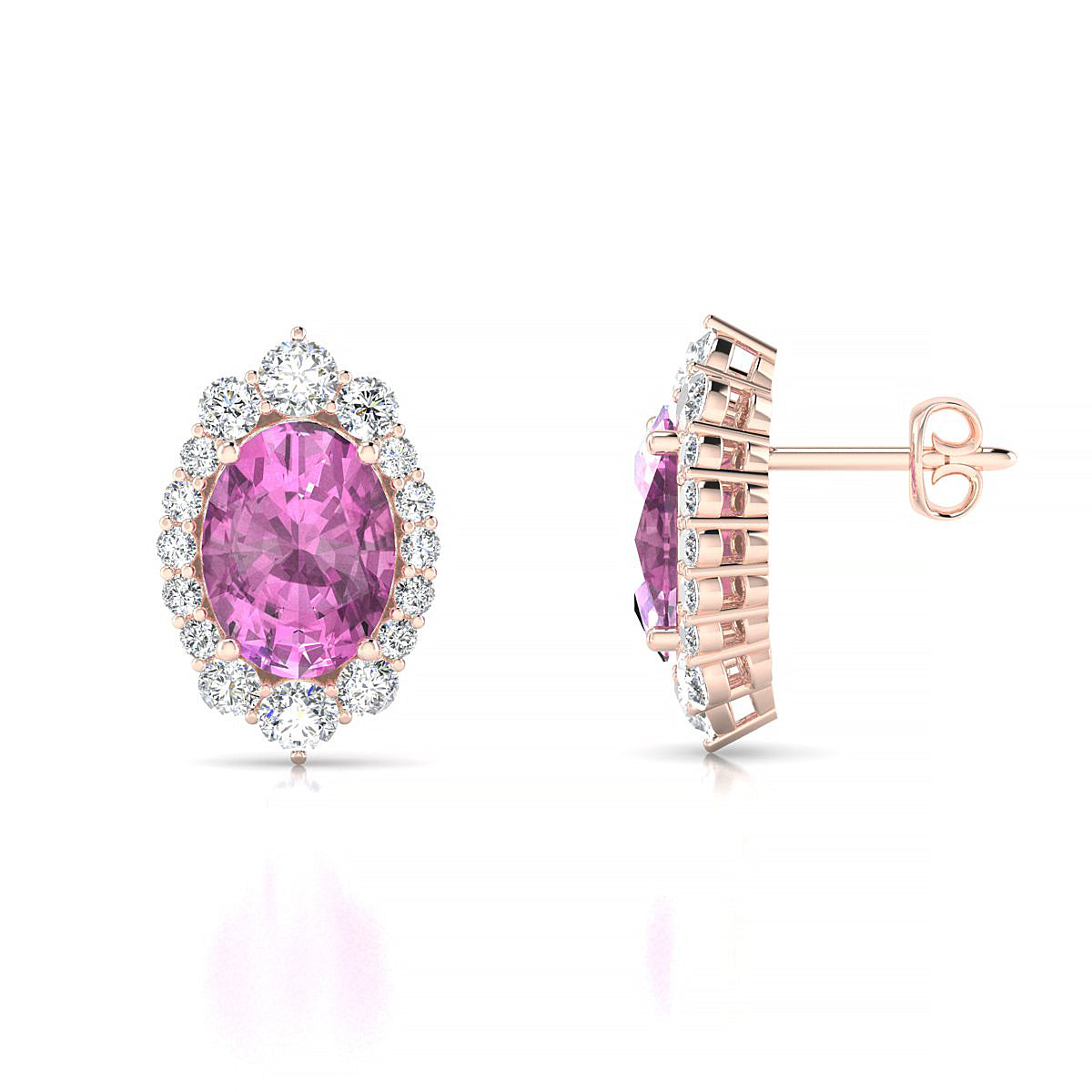 Romance | 18k Rose Gold 8 x 6 mm Oval Pink Sapphire Earrings