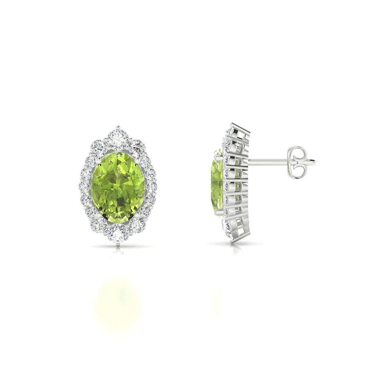 Romance | 18k White Gold 8 x 6 mm Oval Peridot Earrings