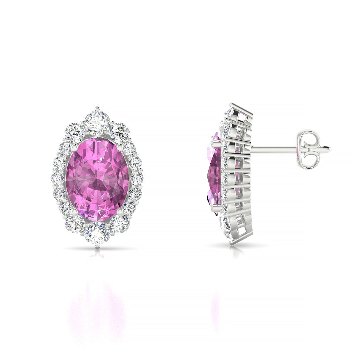Romance | 18k White Gold 8 x 6 mm Oval Pink Sapphire Earrings