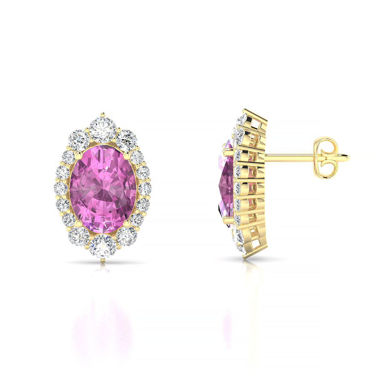Romance | 18k Yellow Gold 8 x 6 mm Oval Pink Sapphire Earrings