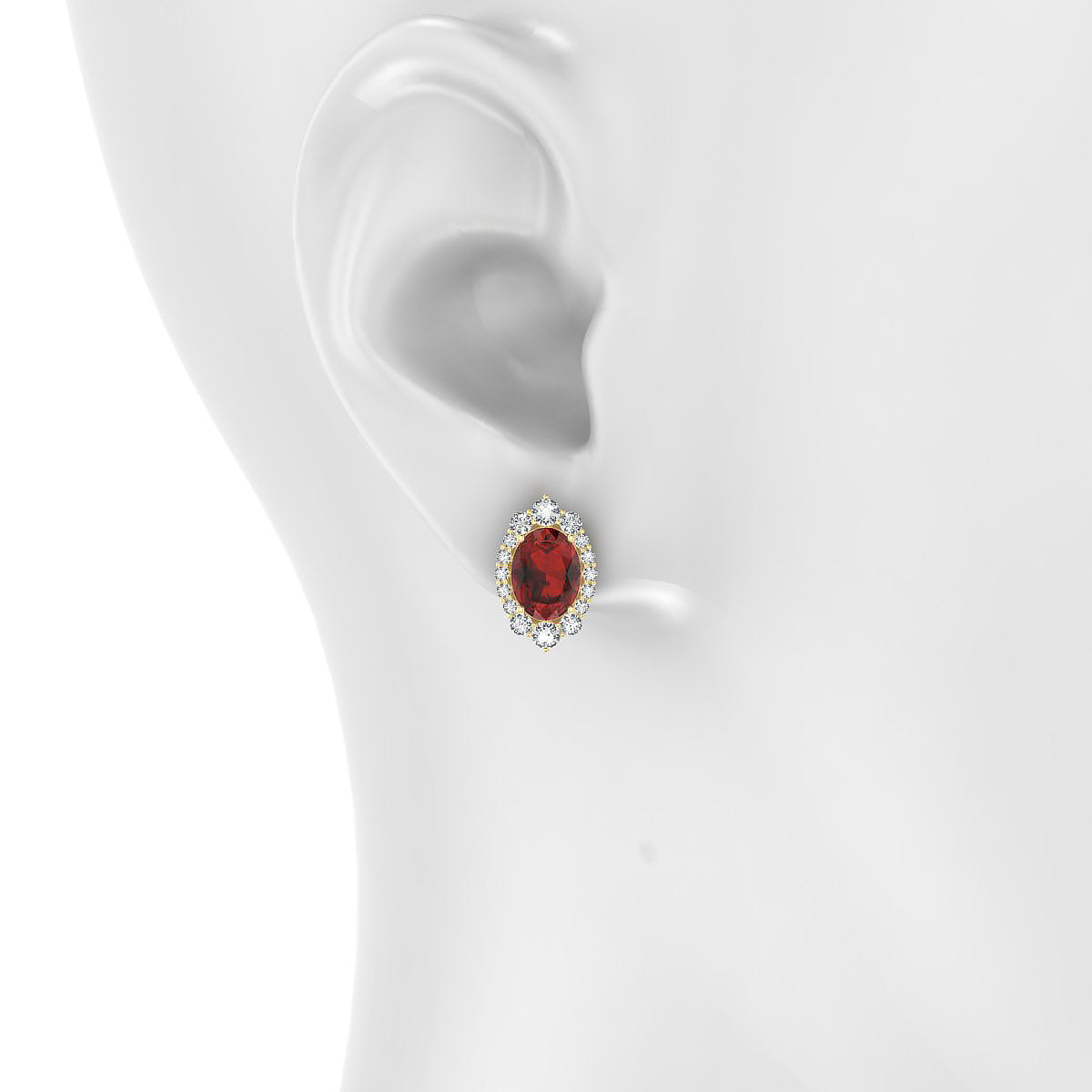 Romance | 18k Yellow Gold 8 x 6 mm Oval Garnet Earrings