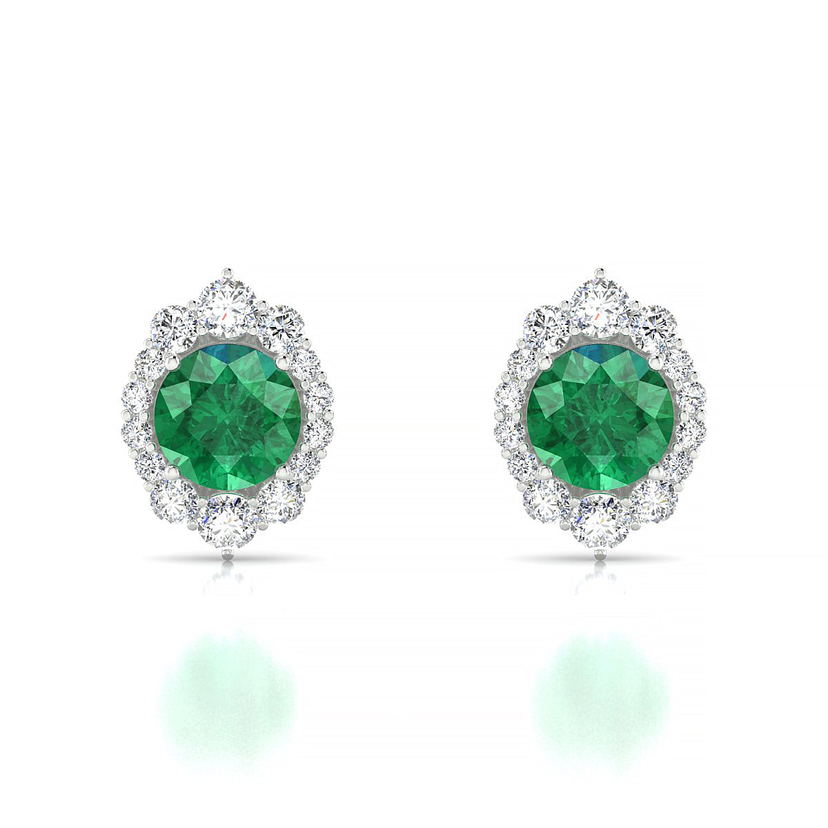 Romance | 18k White Gold 6 mm Round Emerald Earrings