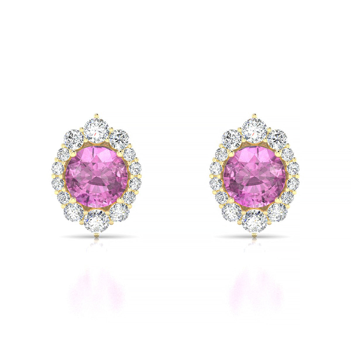 Romance | 18k Yellow Gold 6 mm Round Pink Sapphire Earrings