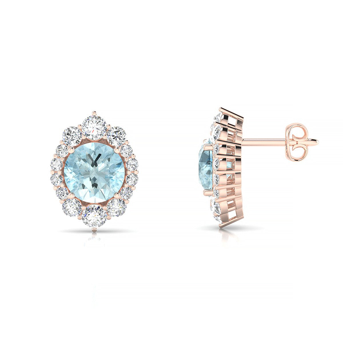 Romance | 18k Rose Gold 6 mm Round Aquamarine Earrings