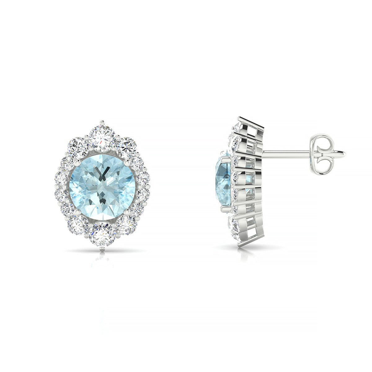 Romance | 18k White Gold 6 mm Round Aquamarine Earrings