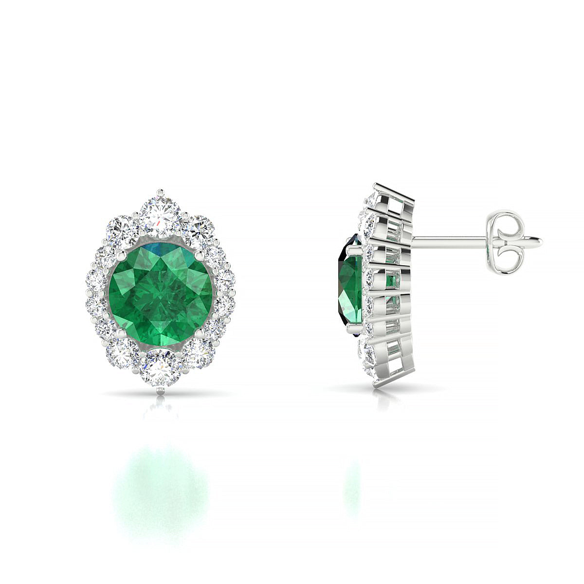 Romance | 18k White Gold 6 mm Round Emerald Earrings