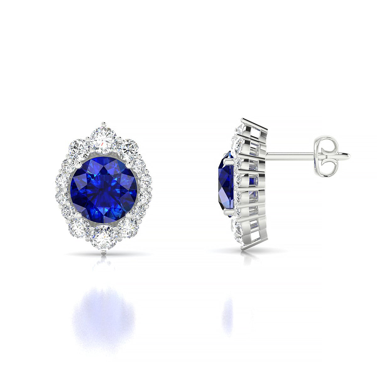 Romance | 18k White Gold 6 mm Round Sapphire Earrings