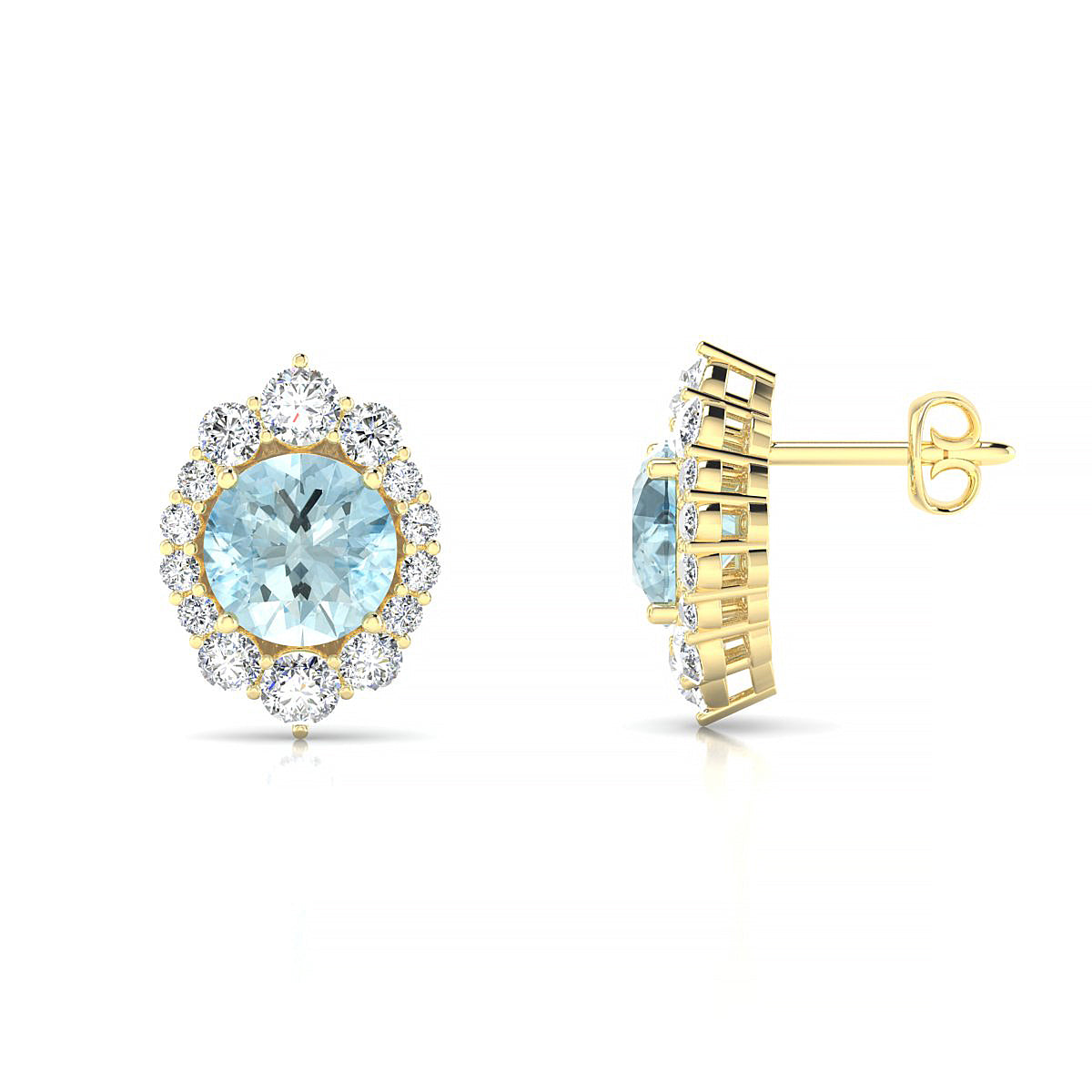 Romance | 18k Yellow Gold 6 mm Round Aquamarine Earrings