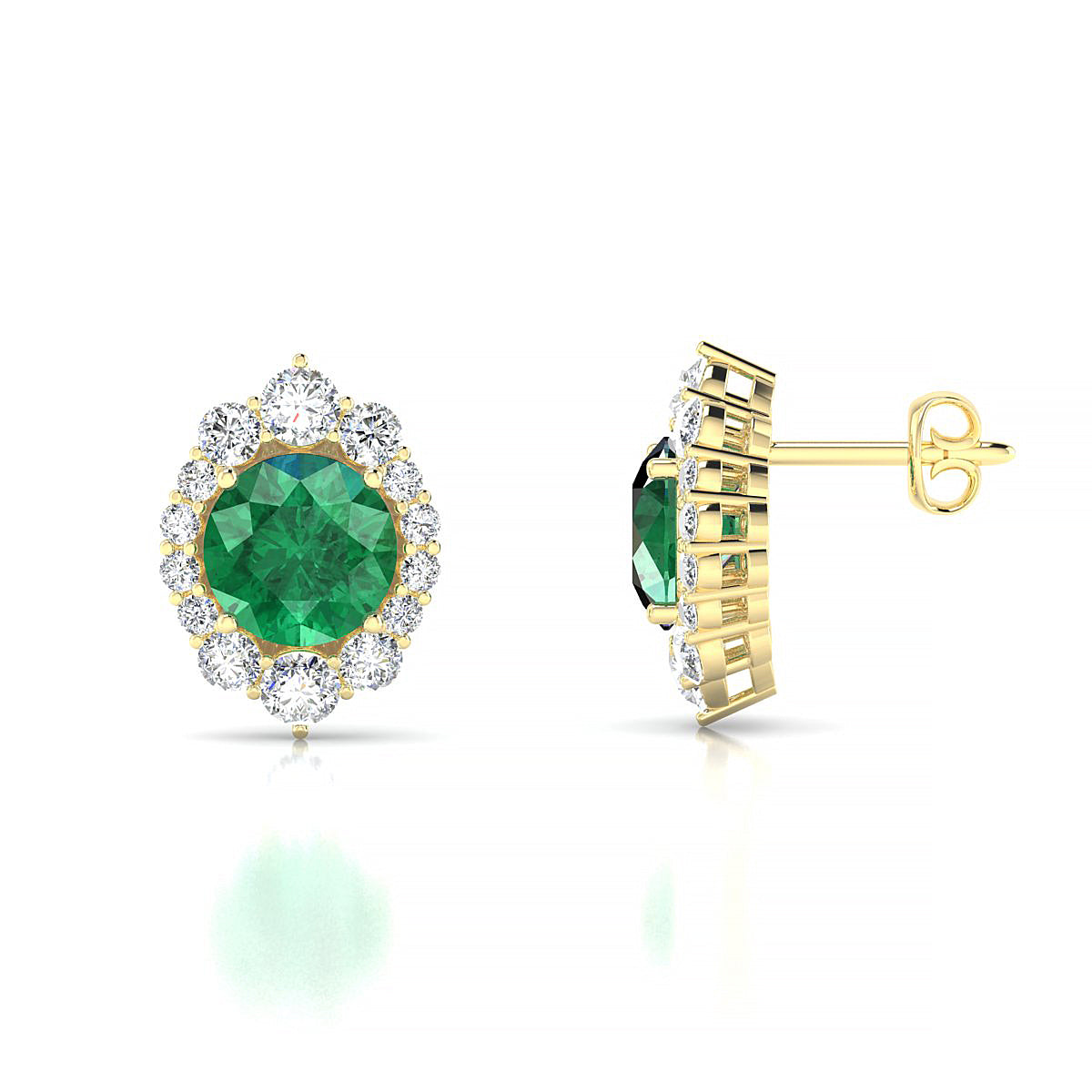 Romance | 18k Yellow Gold 6 mm Round Emerald Earrings