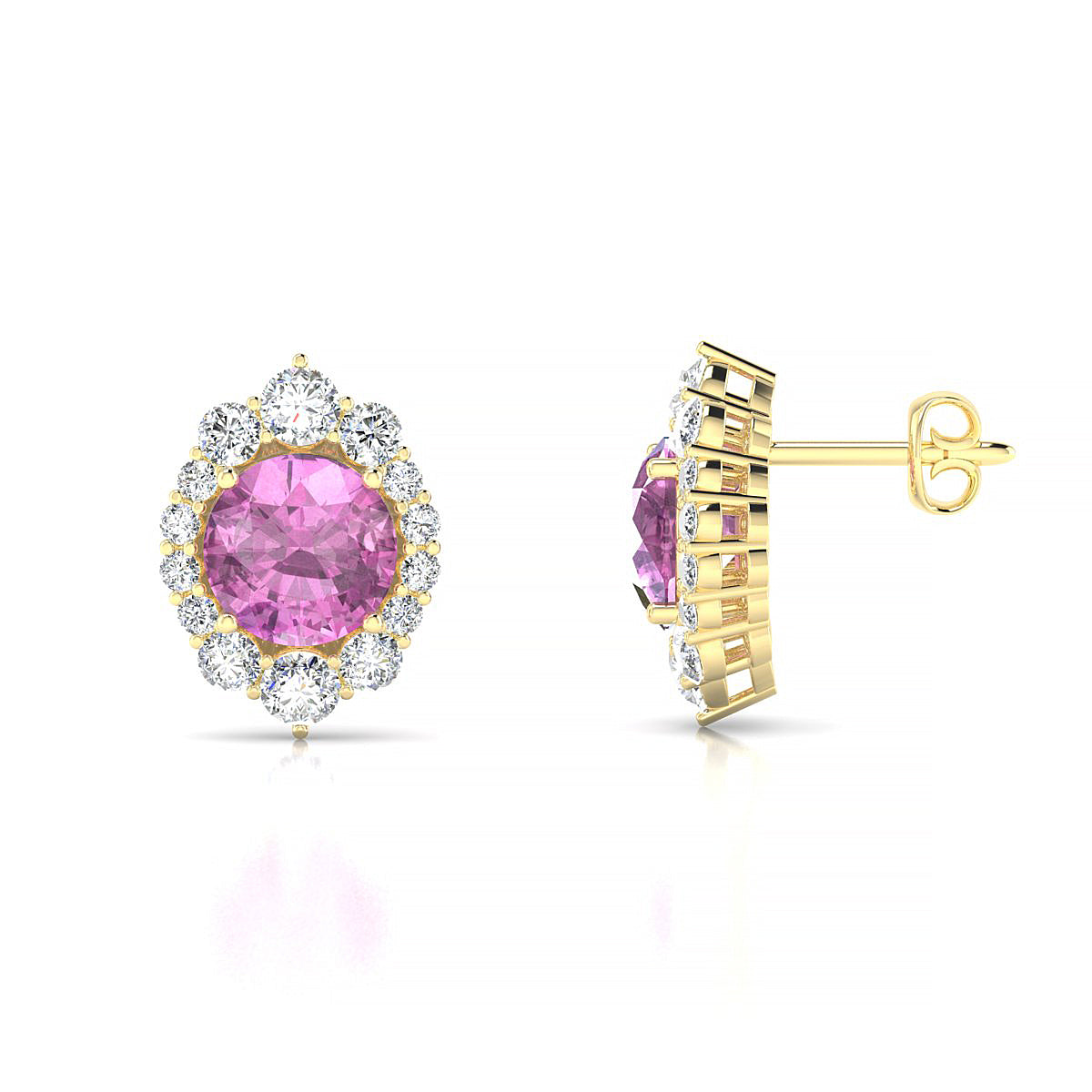 Romance | 18k Yellow Gold 6 mm Round Pink Sapphire Earrings