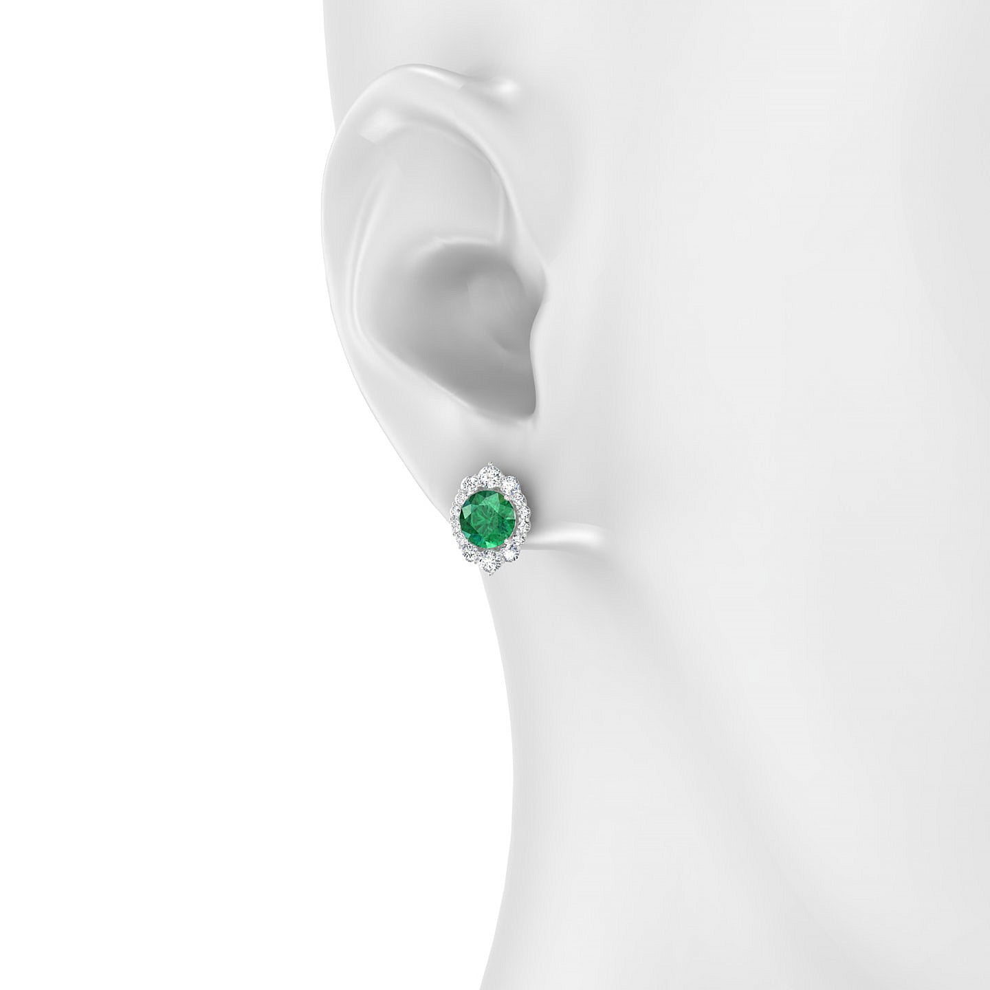 Romance | 18k White Gold 6 mm Round Emerald Earrings