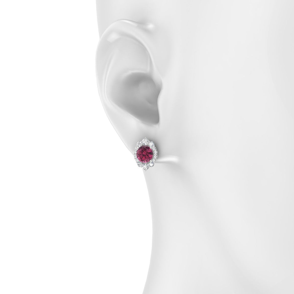 Romance | 18k White Gold 6 mm Round Rhodolite Earrings