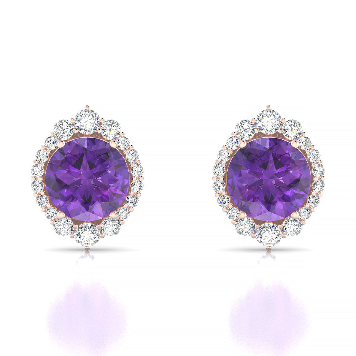 Romance | 18k Rose Gold 8 mm Round Amethyst Earrings