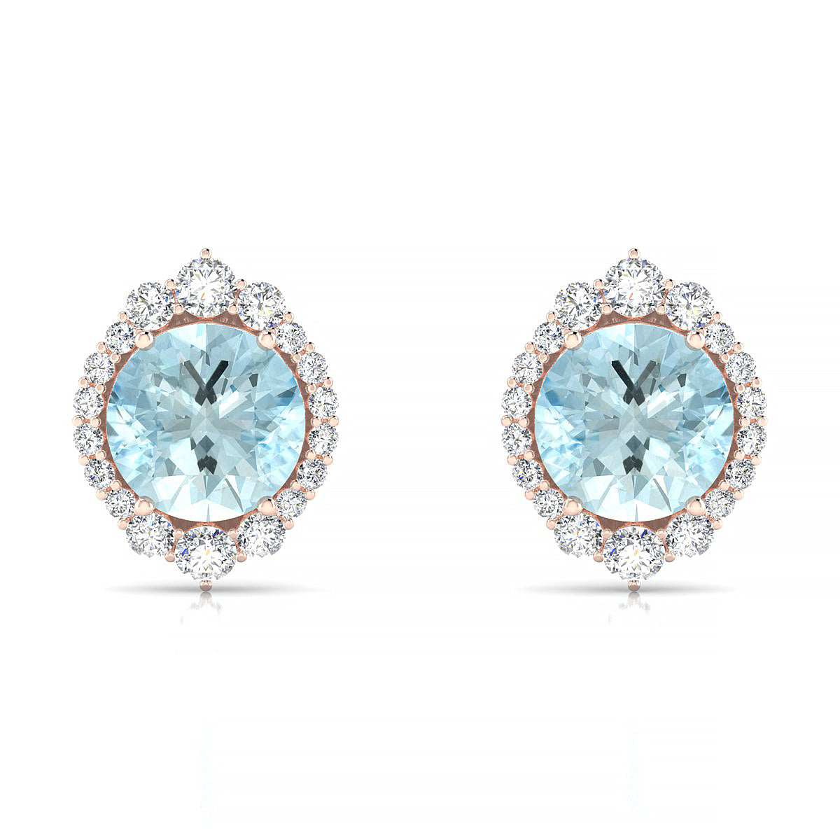 Romance | 18k Rose Gold 8 mm Round Aquamarine Earrings