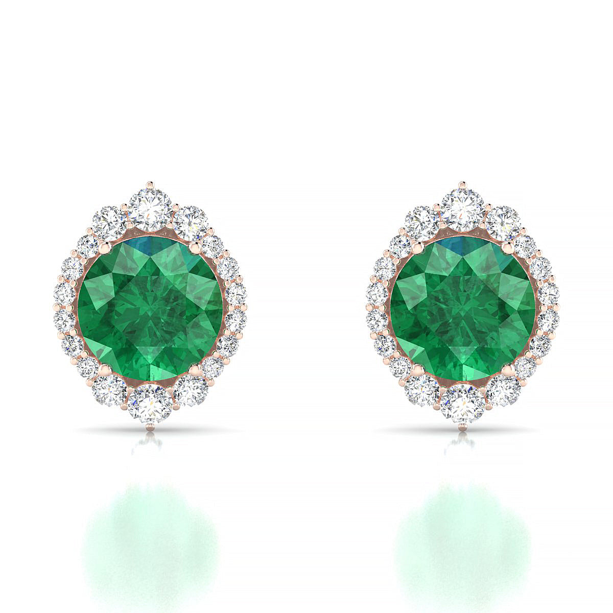 Romance | 18k Rose Gold 8 mm Round Emerald Earrings