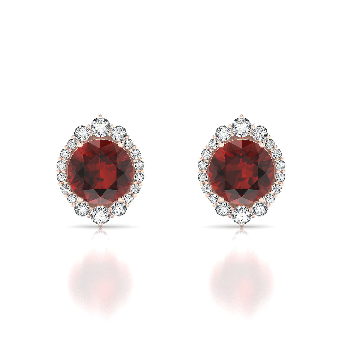 Romance | 18k Rose Gold 8 mm Round Garnet Earrings
