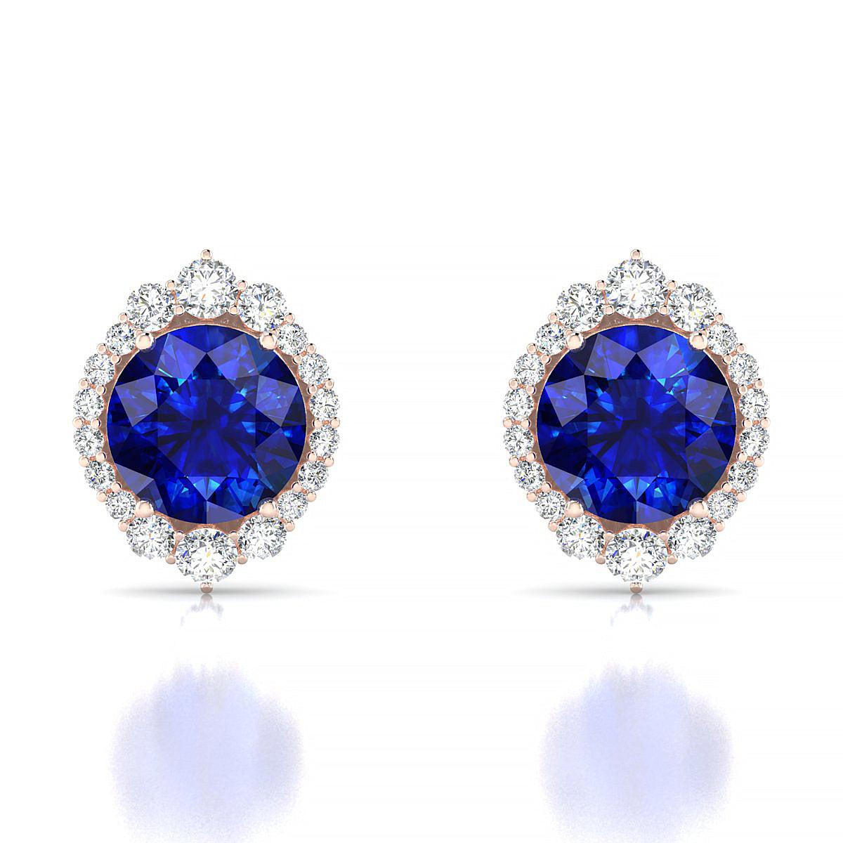 Romance | 18k Rose Gold 8 mm Round Sapphire Earrings
