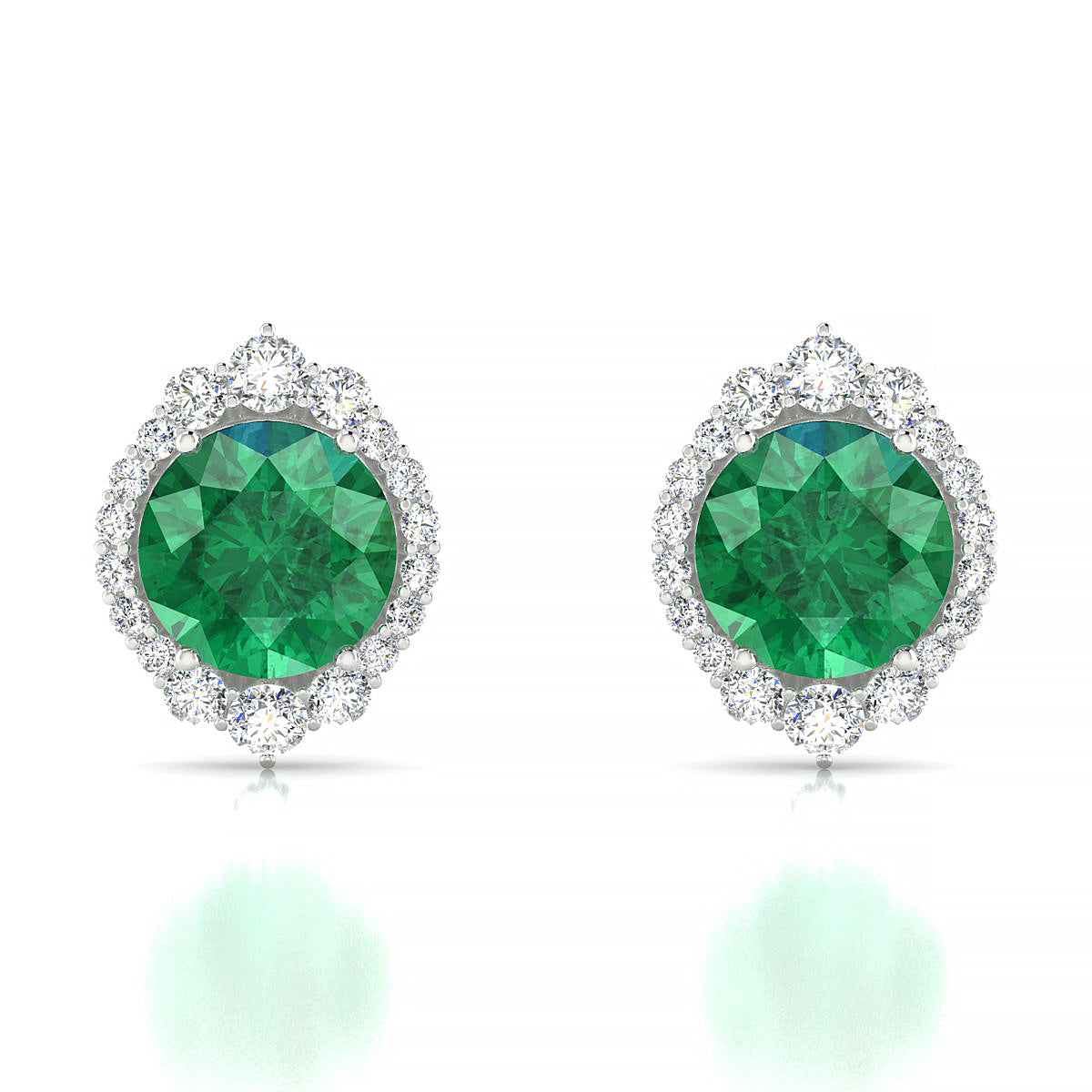 Romance | 18k White Gold 8 mm Round Emerald Earrings