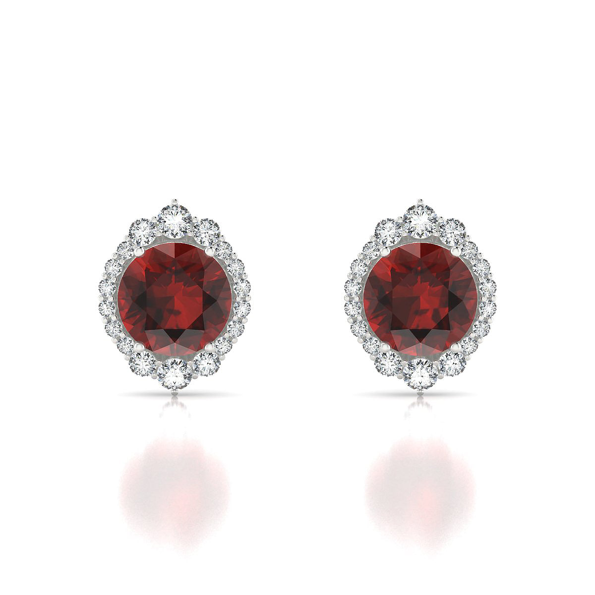 Romance | 18k White Gold 8 mm Round Garnet Earrings