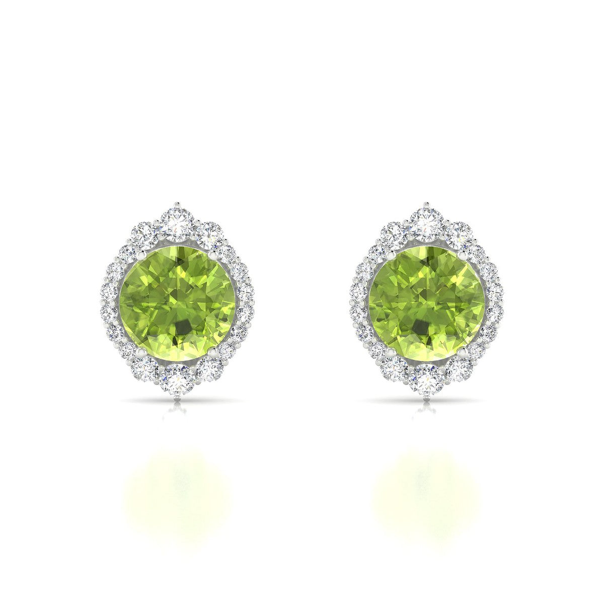 Romance | 18k White Gold 8 mm Round Peridot Earrings