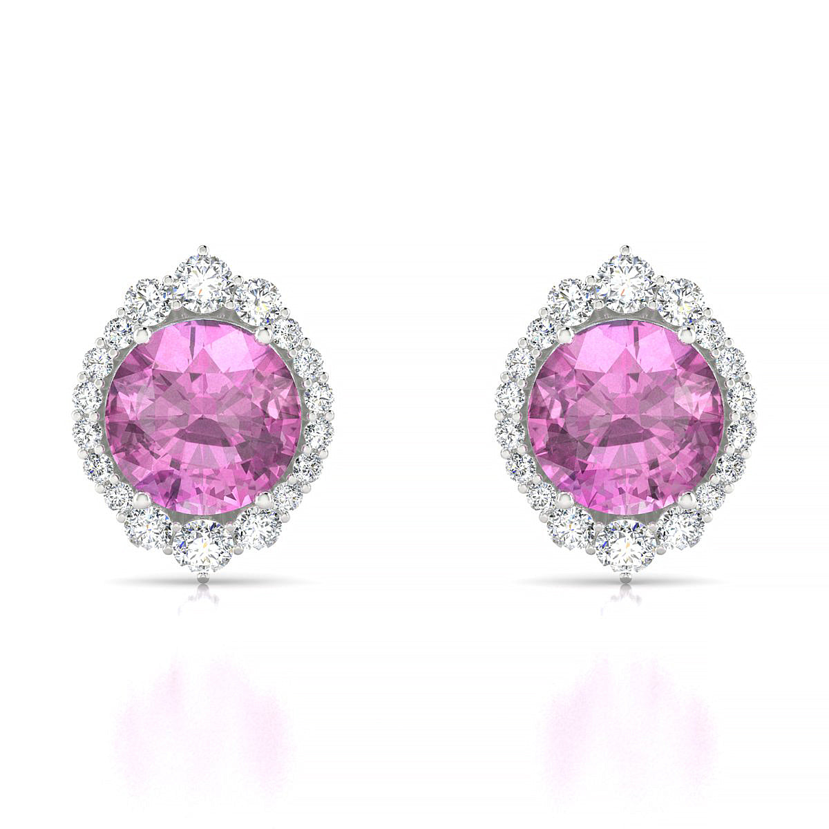 Romance | 18k White Gold 8 mm Round Pink Sapphire Earrings