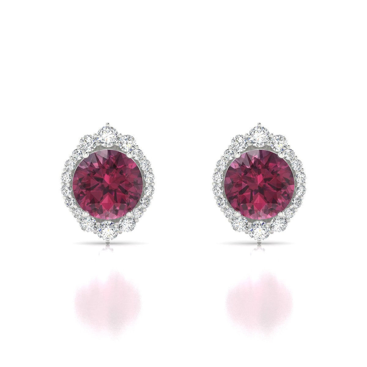 Romance | 18k White Gold 8 mm Round Rhodolite Earrings