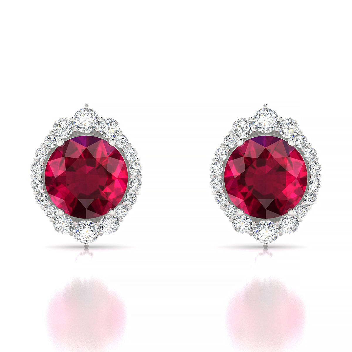 Romance | 18k White Gold 8 mm Round Ruby Earrings