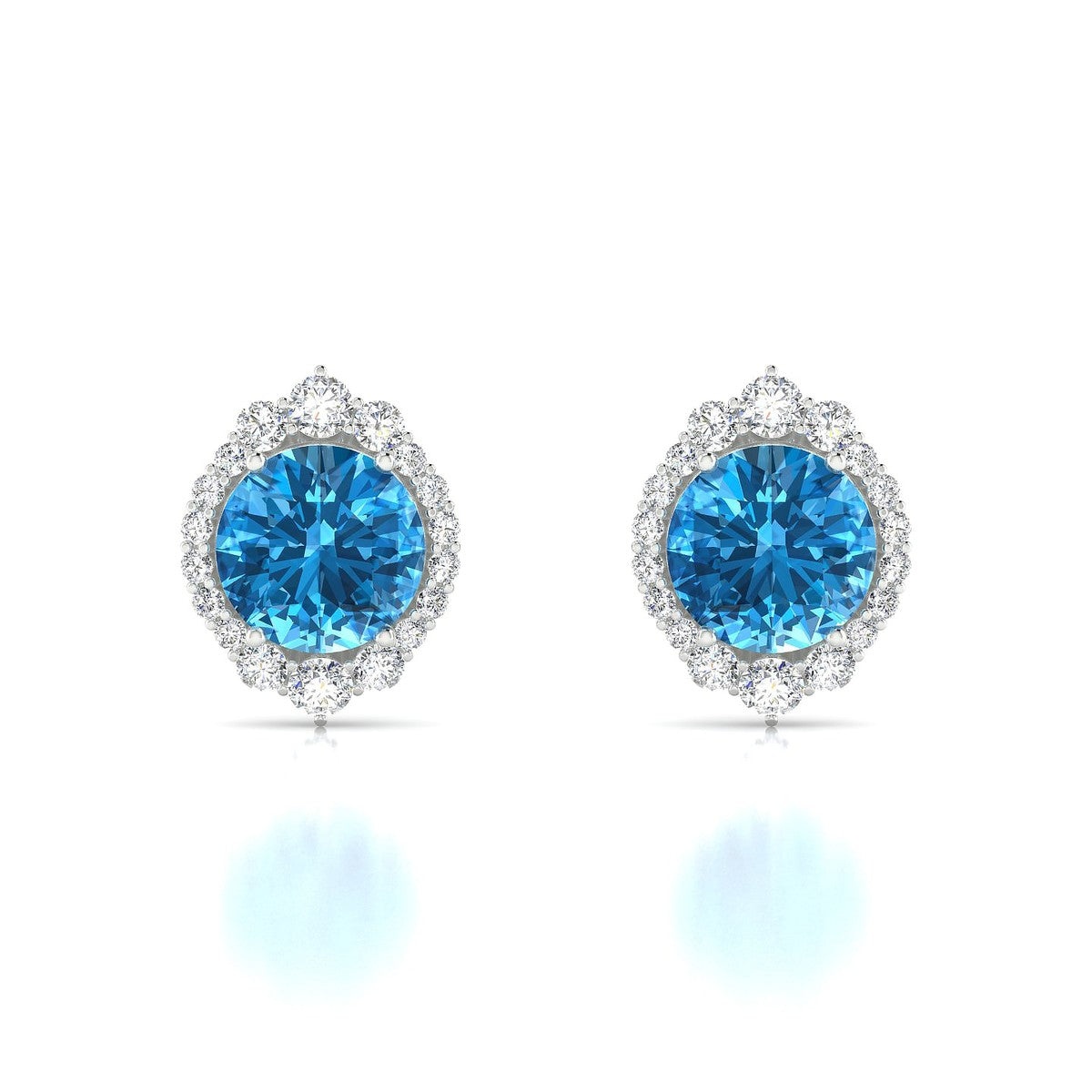 Romance | 18k White Gold 8 mm Round Topaz Earrings