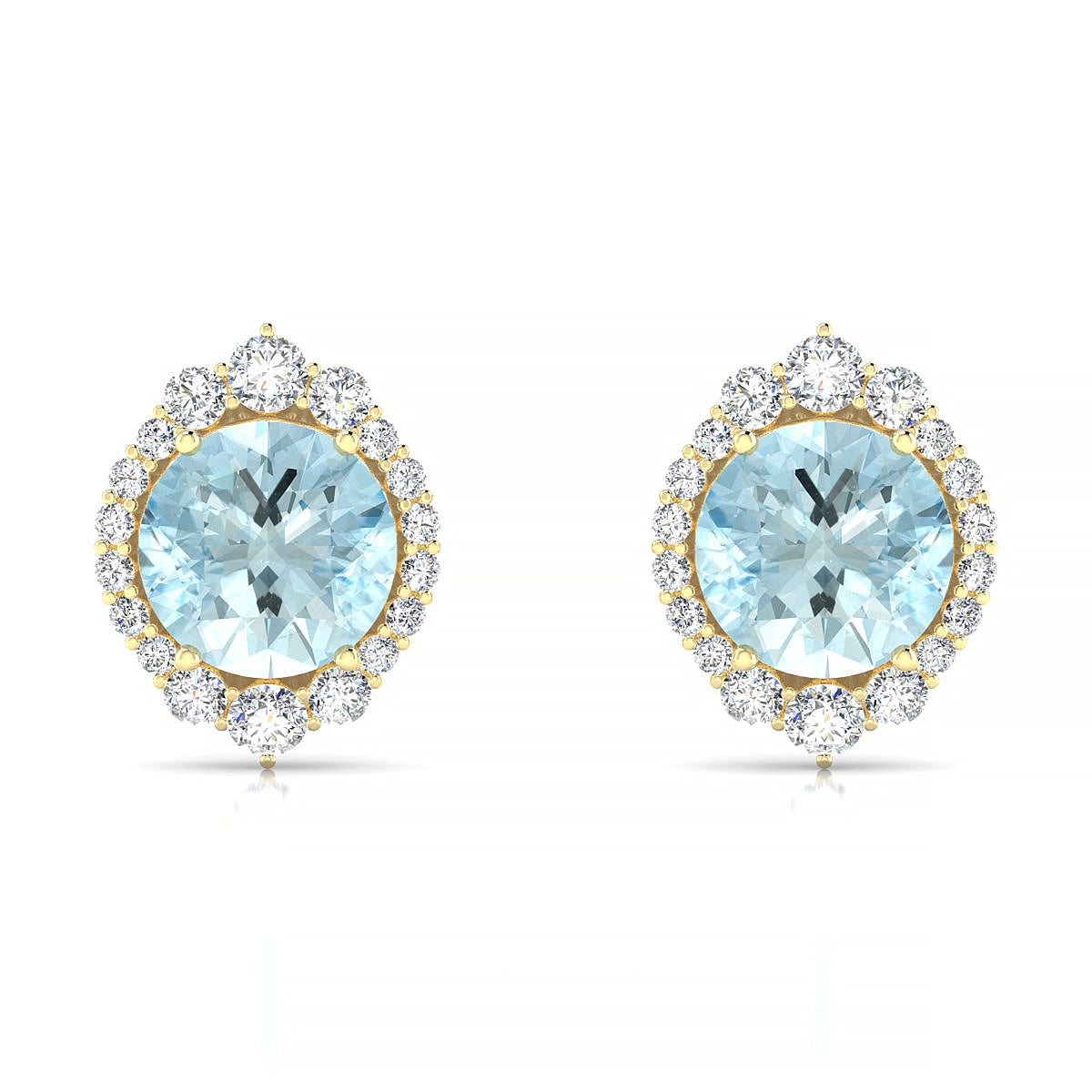 Romance | 18k Yellow Gold 8 mm Round Aquamarine Earrings