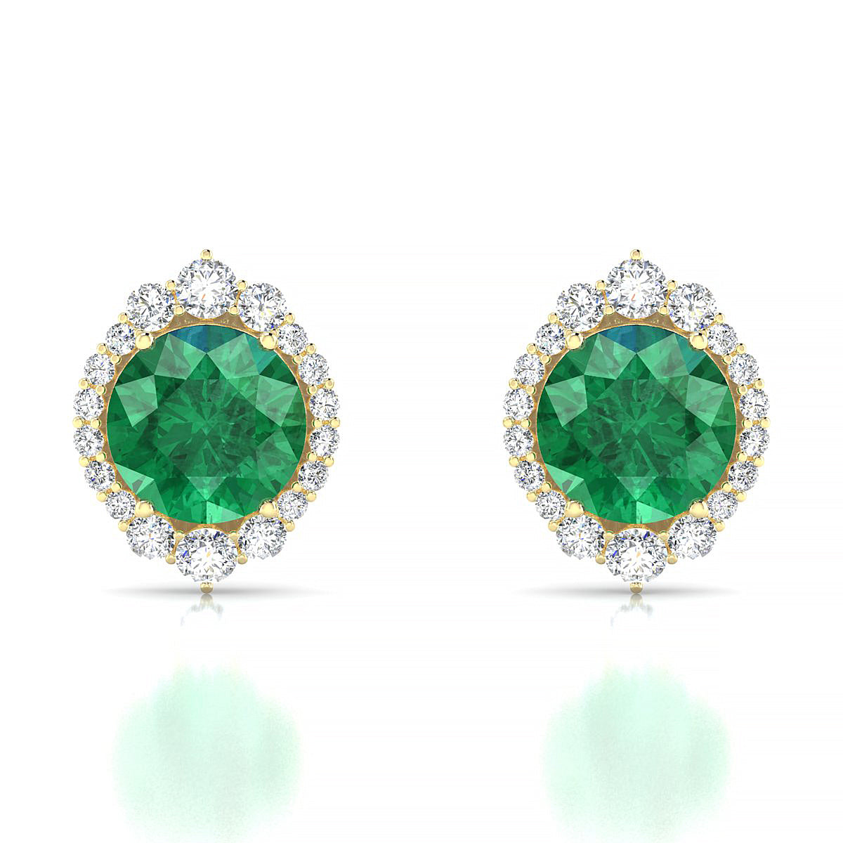 Romance | 18k Yellow Gold 8 mm Round Emerald Earrings