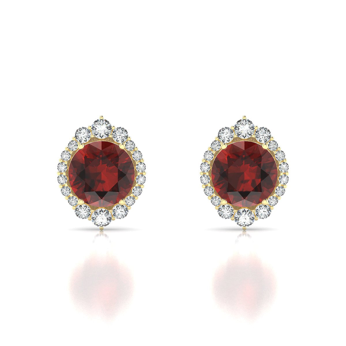 Romance | 18k Yellow Gold 8 mm Round Garnet Earrings