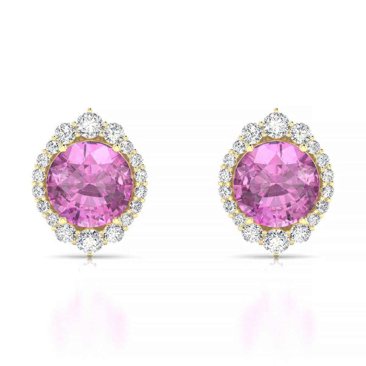 Romance | 18k Yellow Gold 8 mm Round Pink Sapphire Earrings