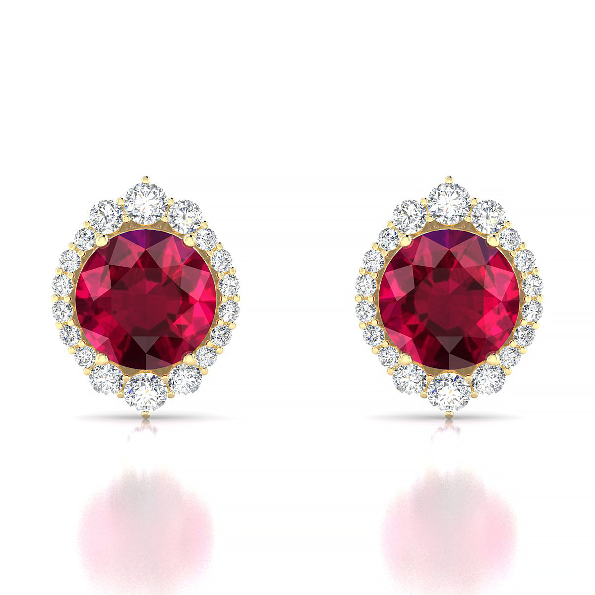 Romance | 18k Yellow Gold 8 mm Round Ruby Earrings