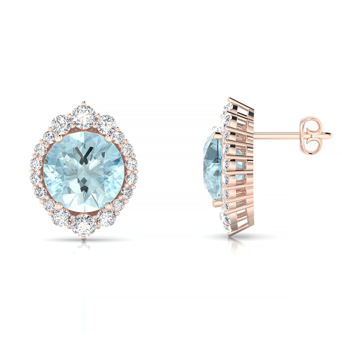 Romance | 18k Rose Gold 8 mm Round Aquamarine Earrings