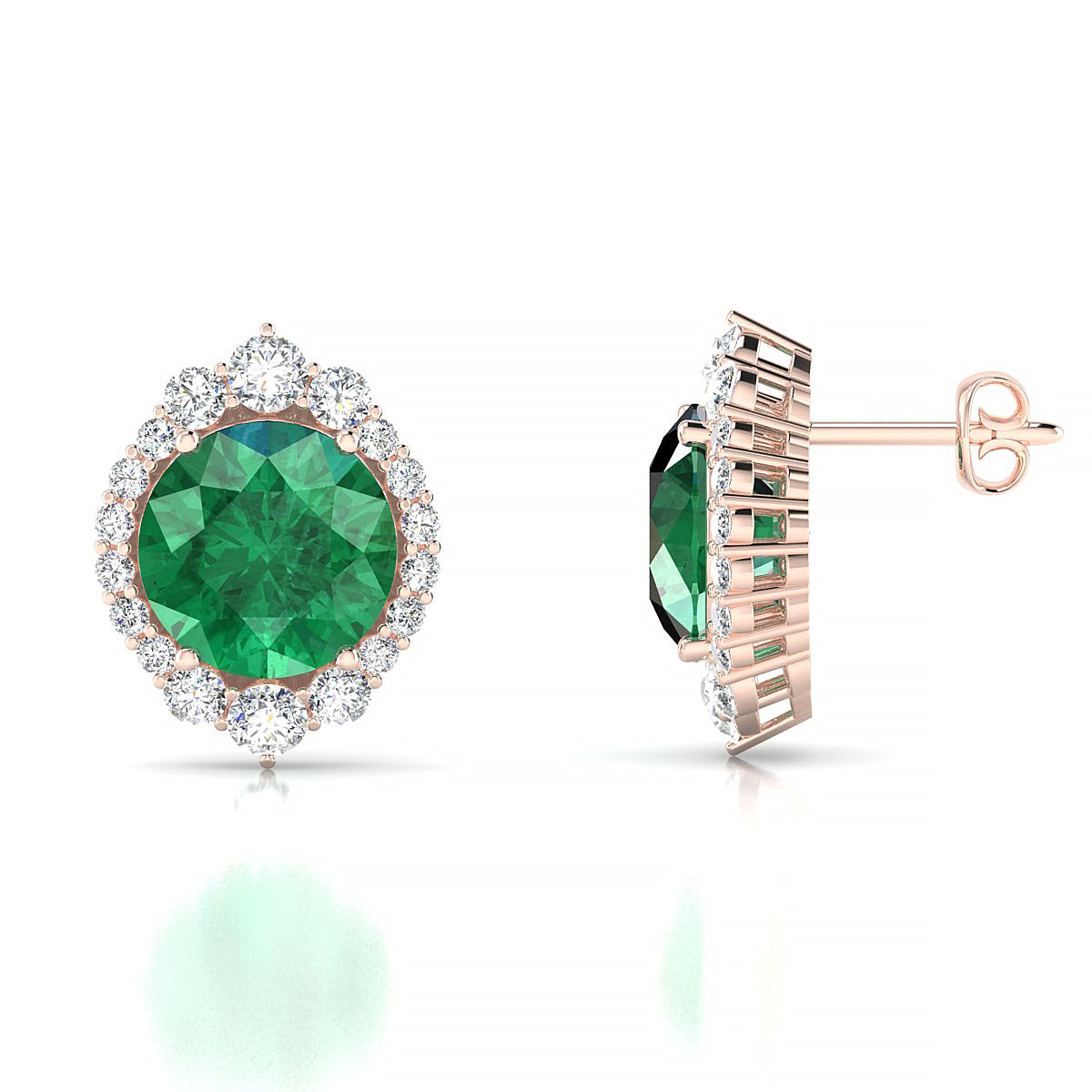 Romance | 18k Rose Gold 8 mm Round Emerald Earrings