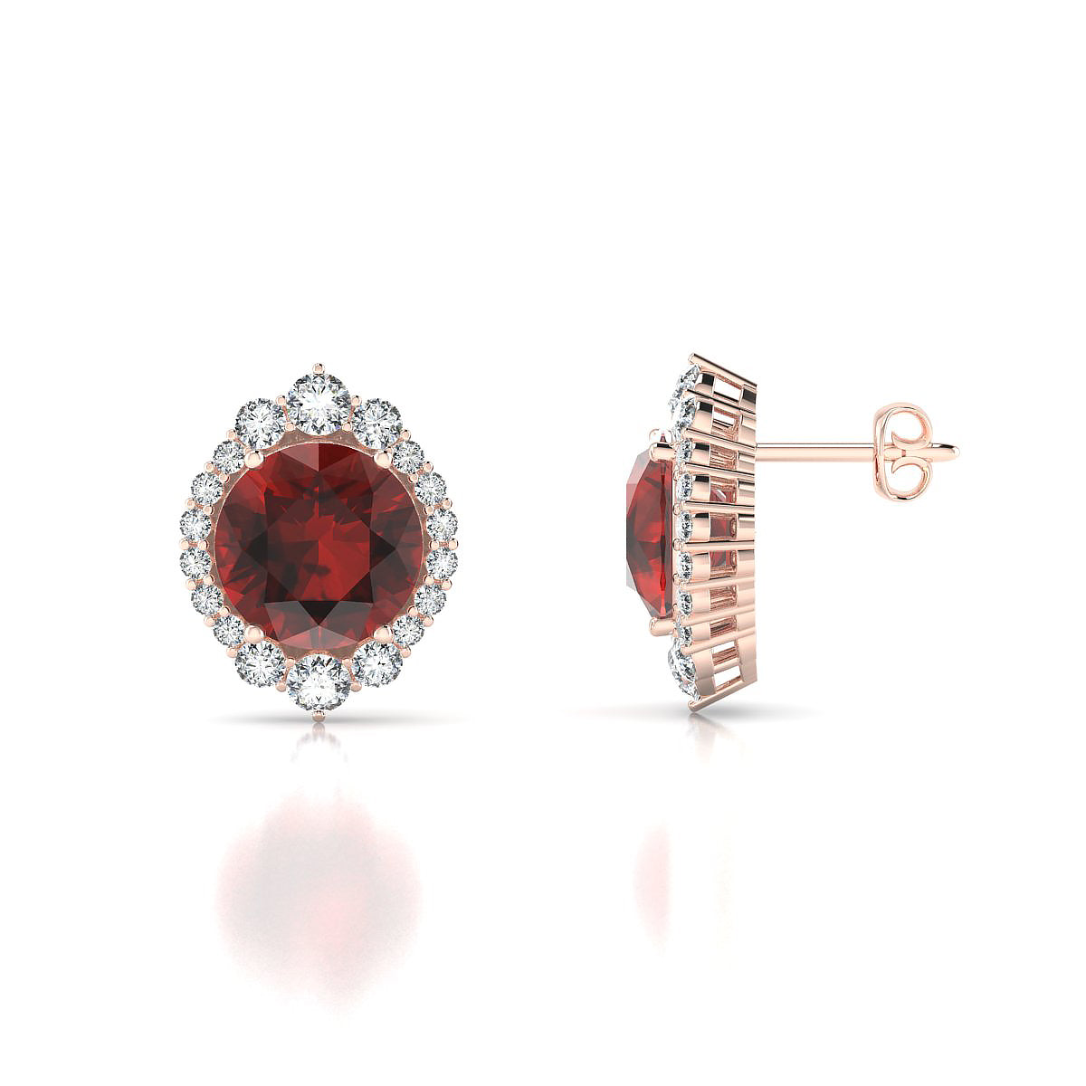 Romance | 18k Rose Gold 8 mm Round Garnet Earrings