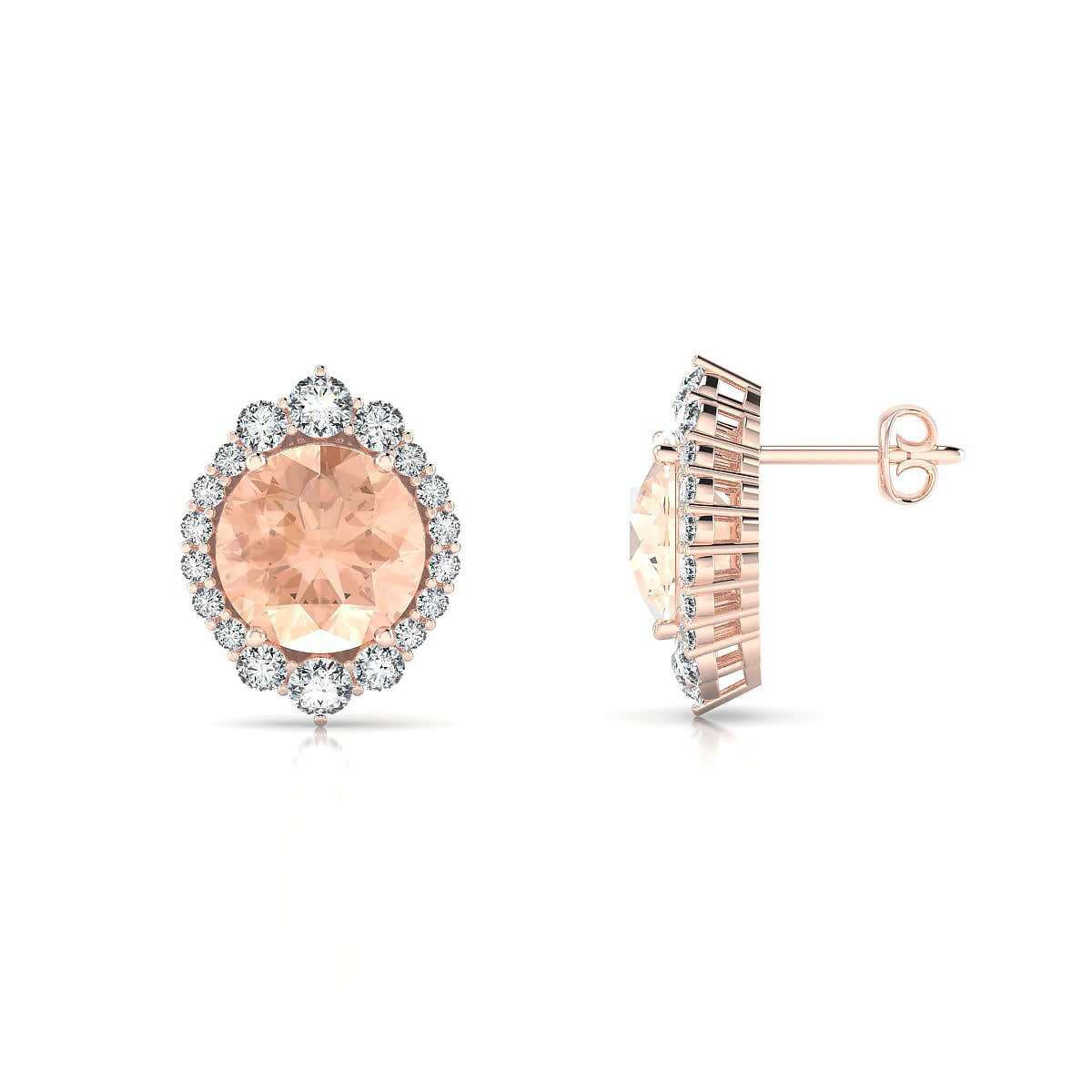 Romance | 18k Rose Gold 8 mm Round Morganite Earrings