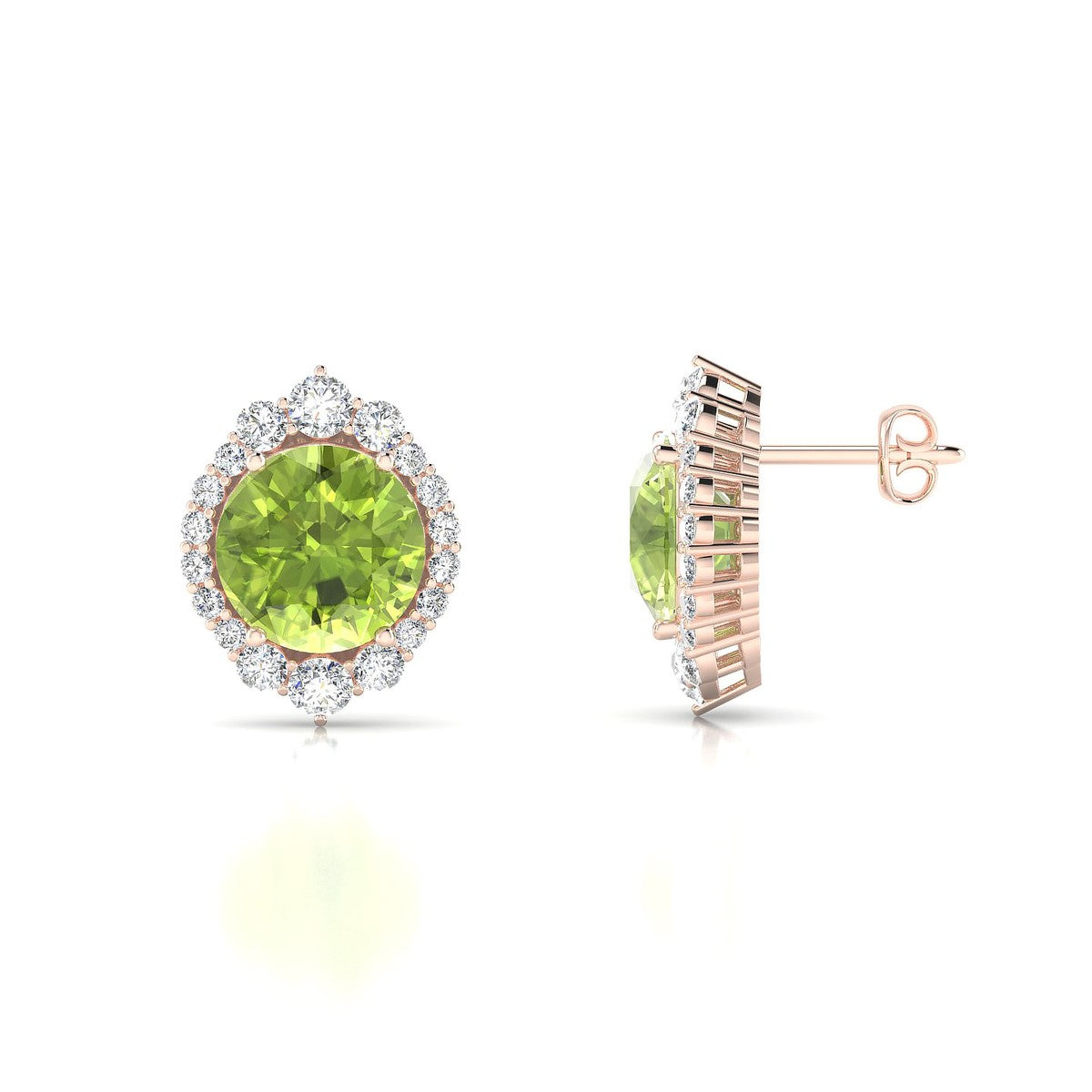 Romance | 18k Rose Gold 8 mm Round Peridot Earrings