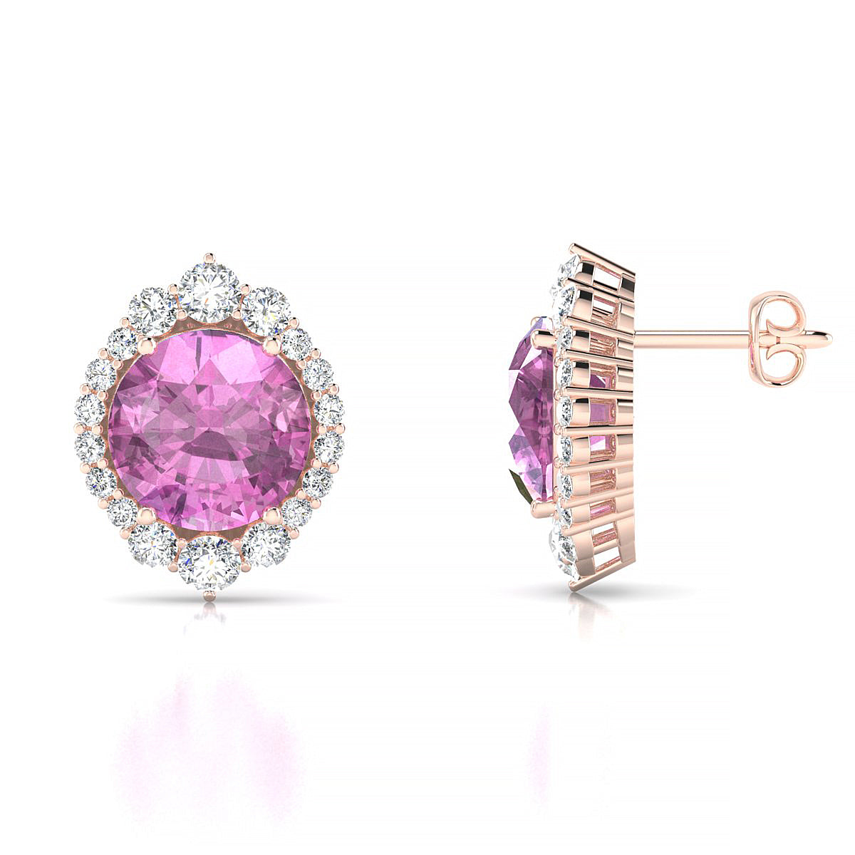 Romance | 18k Rose Gold 8 mm Round Pink Sapphire Earrings