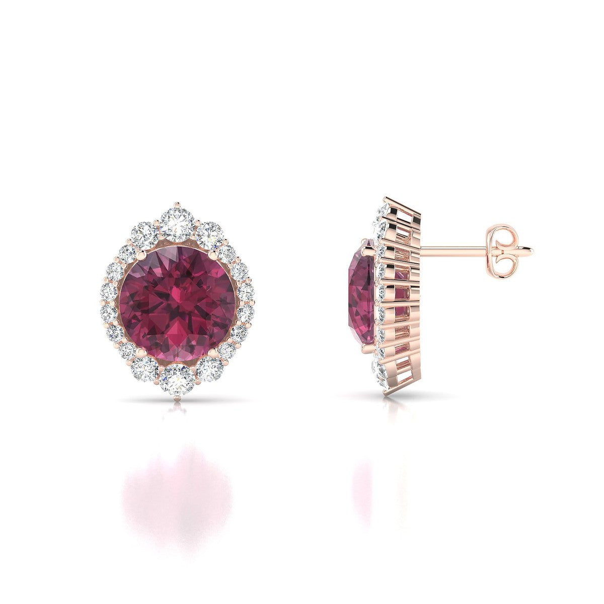Romance | 18k Rose Gold 8 mm Round Rhodolite Earrings