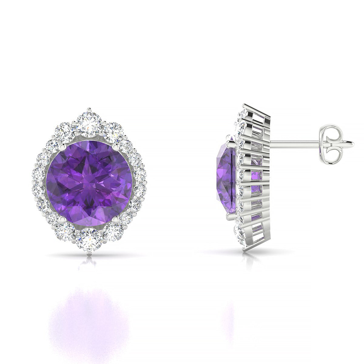 Romance | 18k White Gold 8 mm Round Amethyst Earrings
