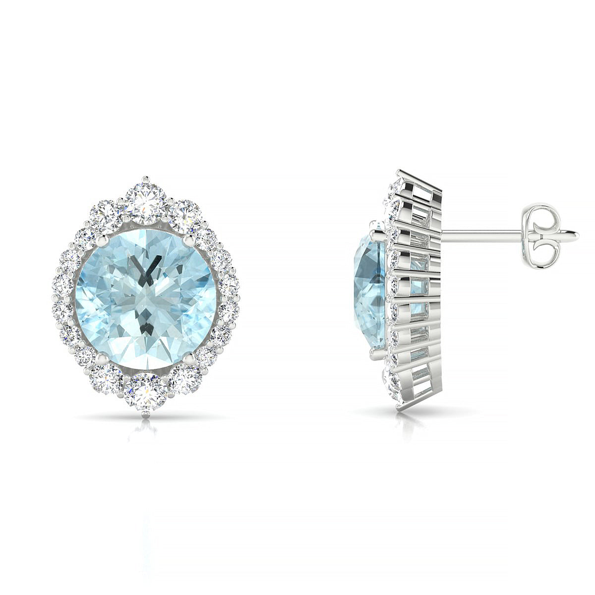 Romance | 18k White Gold 8 mm Round Aquamarine Earrings
