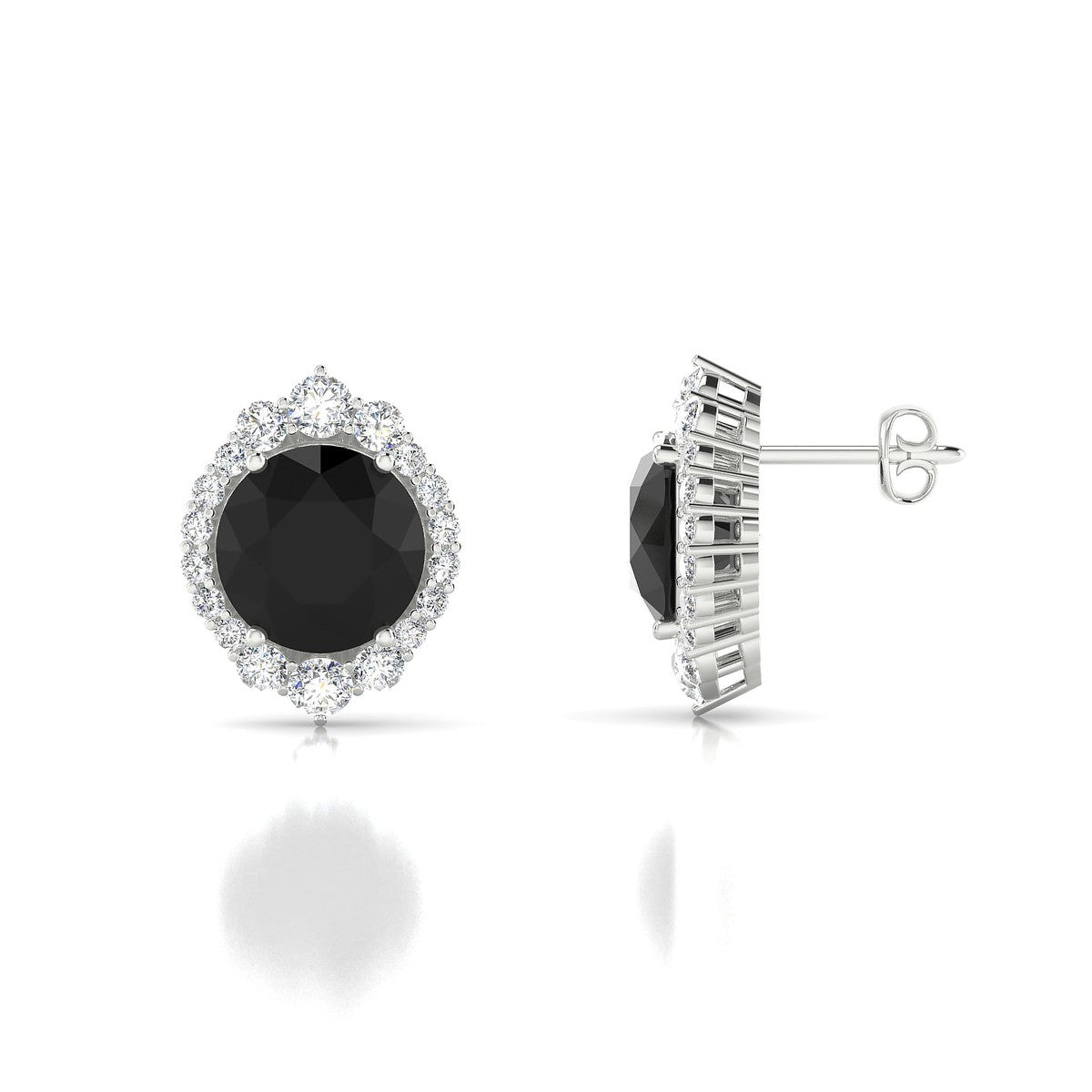 Romance | 18k White Gold 8 mm Round Black Diamond Earrings
