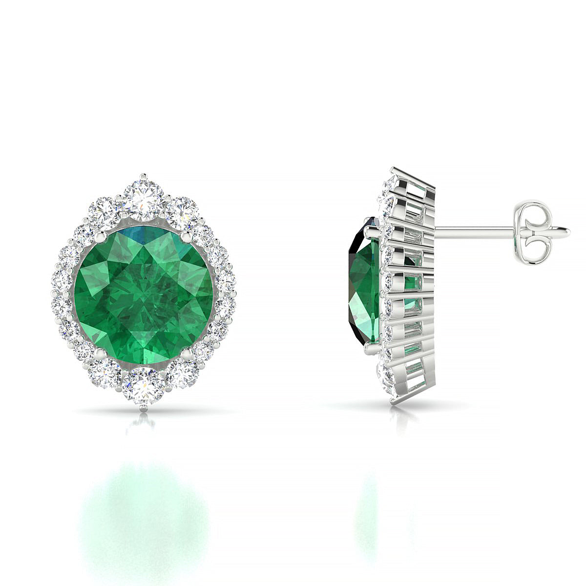 Romance | 18k White Gold 8 mm Round Emerald Earrings
